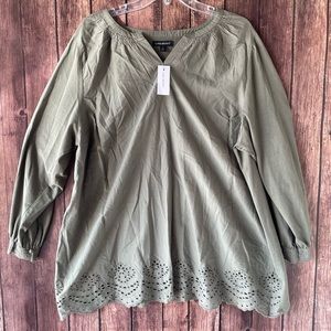 Lane Bryant Olive Embroidered Knit Blouse NWT